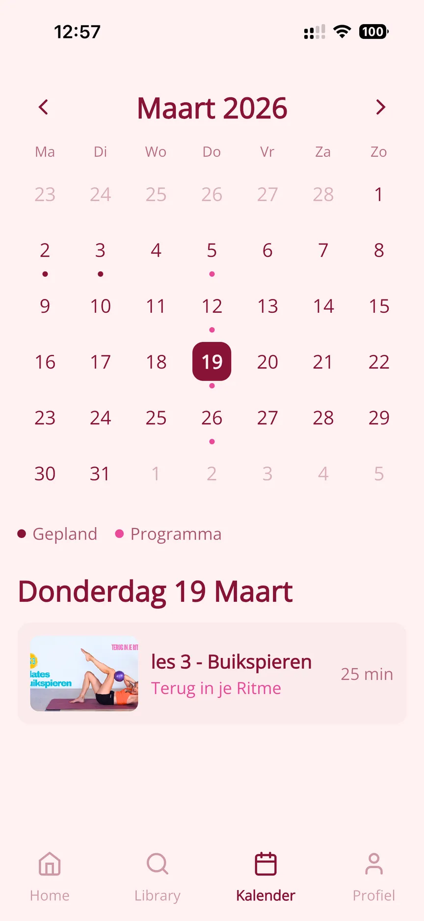 Ledenapp - agendaweergave