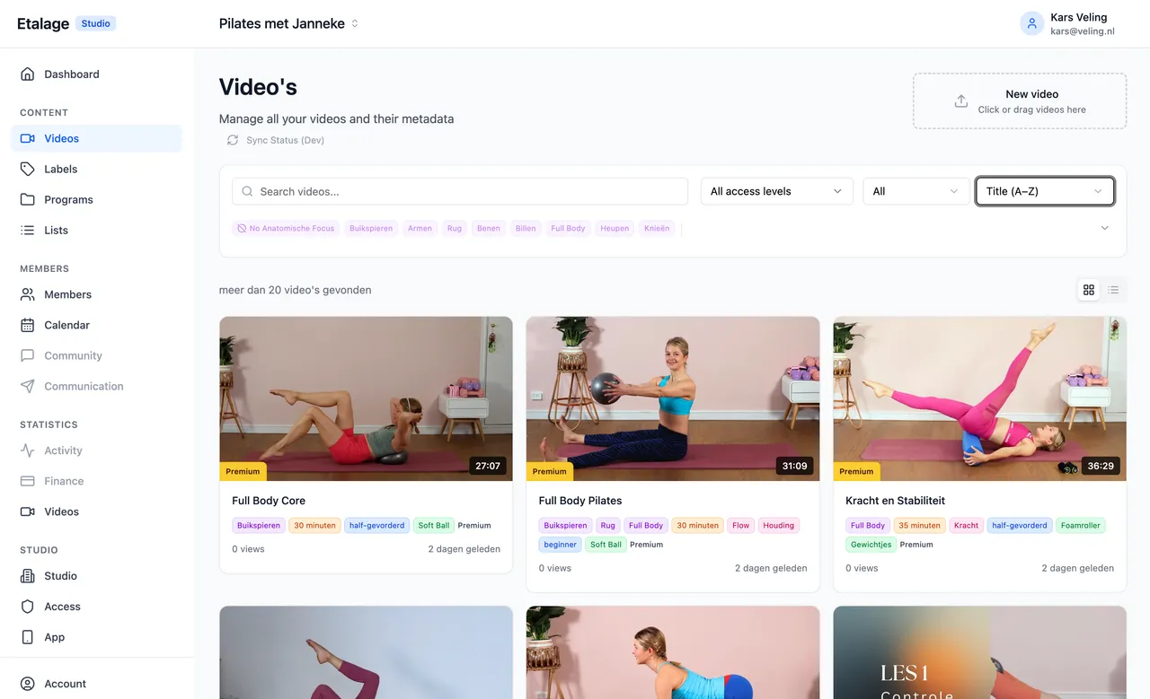 Etalage Studio - dashboard voor videobeheer